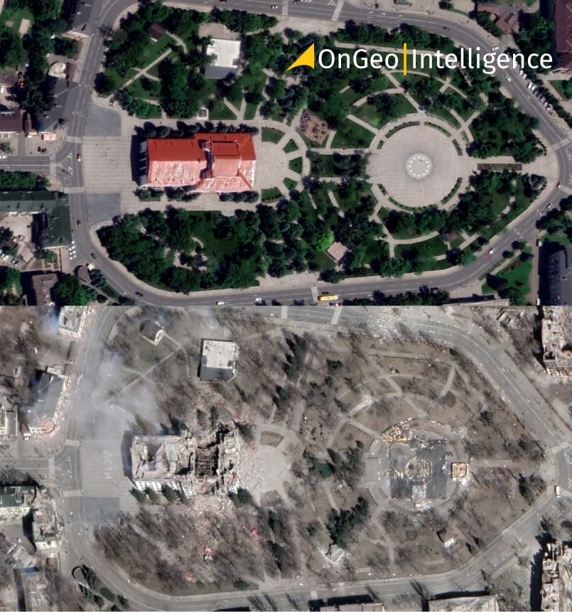 Ukraine satellite images, Theater in Mariupol